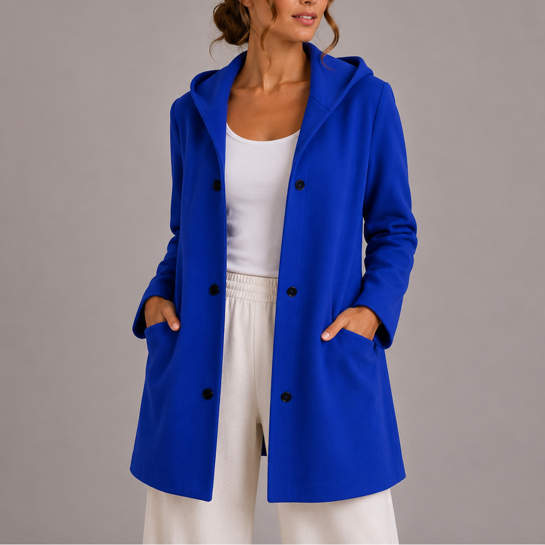 Anaïs - Cardigan femme long à capuche en maille douce ample et chaud