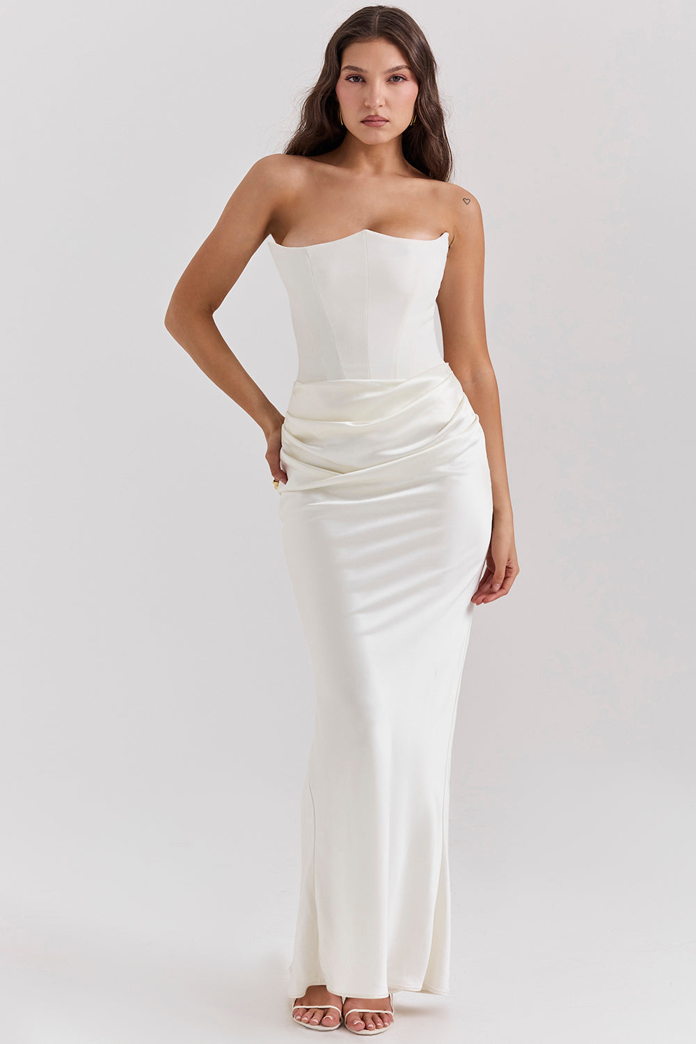 Anaïs - Robe Invitée Mariage Femme Longue Bustier sans Bretelles avec Drapé