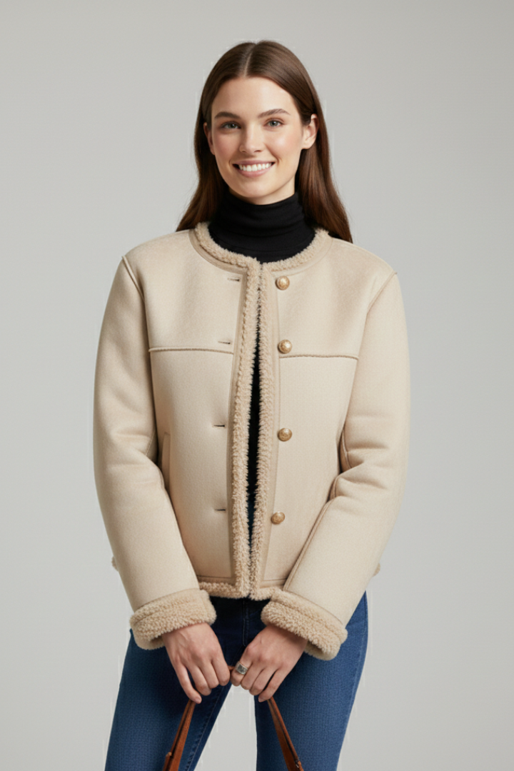 Anaïs - Veste femme mi saison courte doublée et chaude à boutons