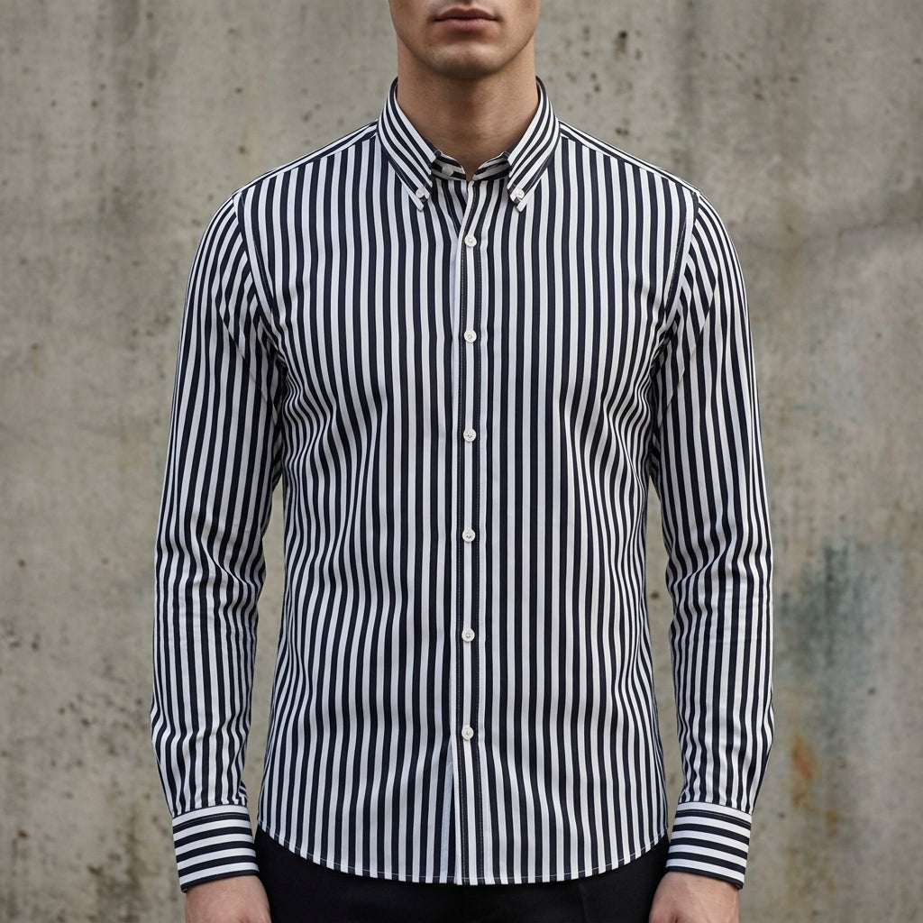 Arthur - Chemise homme slim rayée et habillée à manches longues et col boutonné