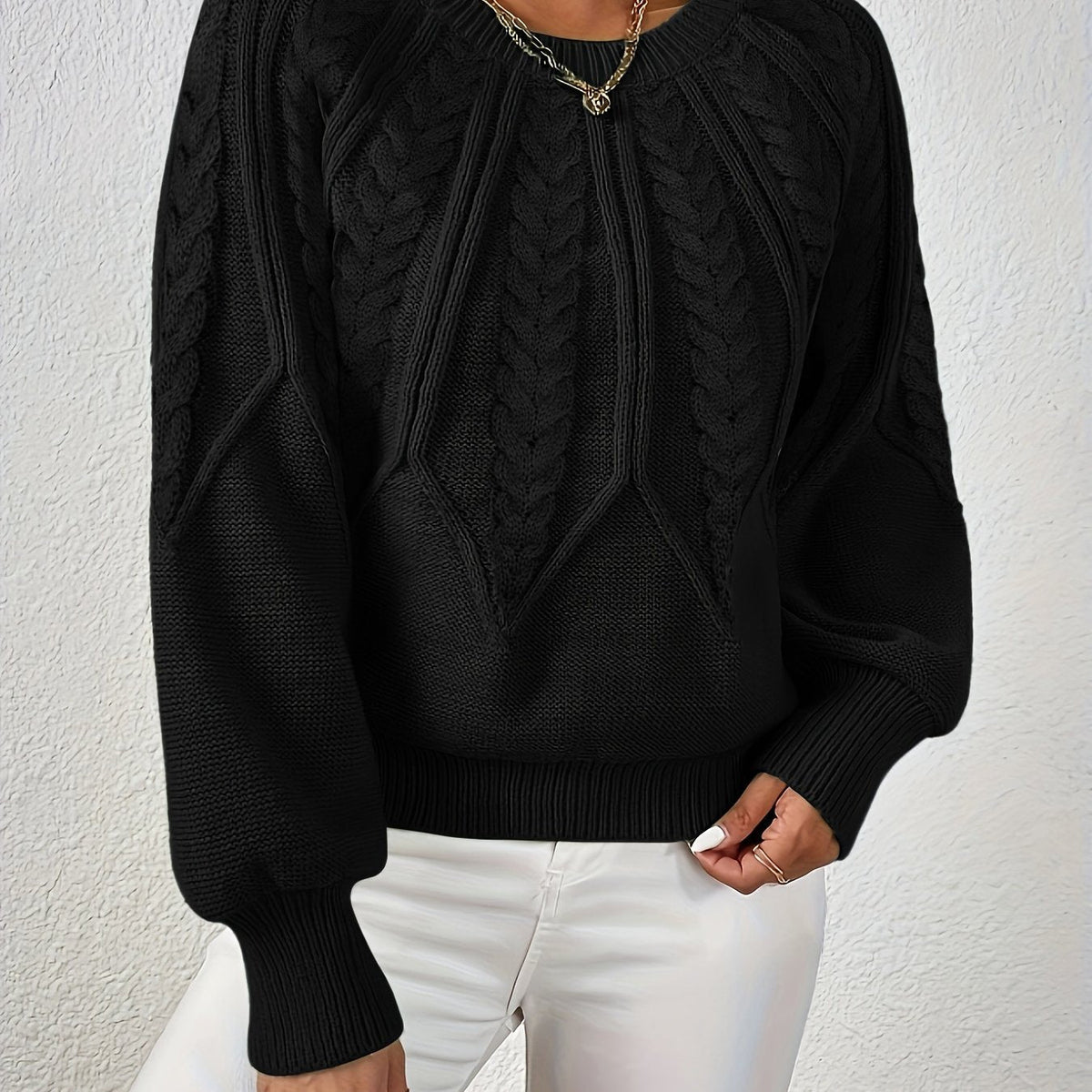 Camille - Pull femme en grosse maille torsadée chaud et oversize à col V