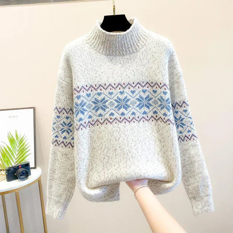Camille - Pull femme jacquard en maille oversize chaud et tendance