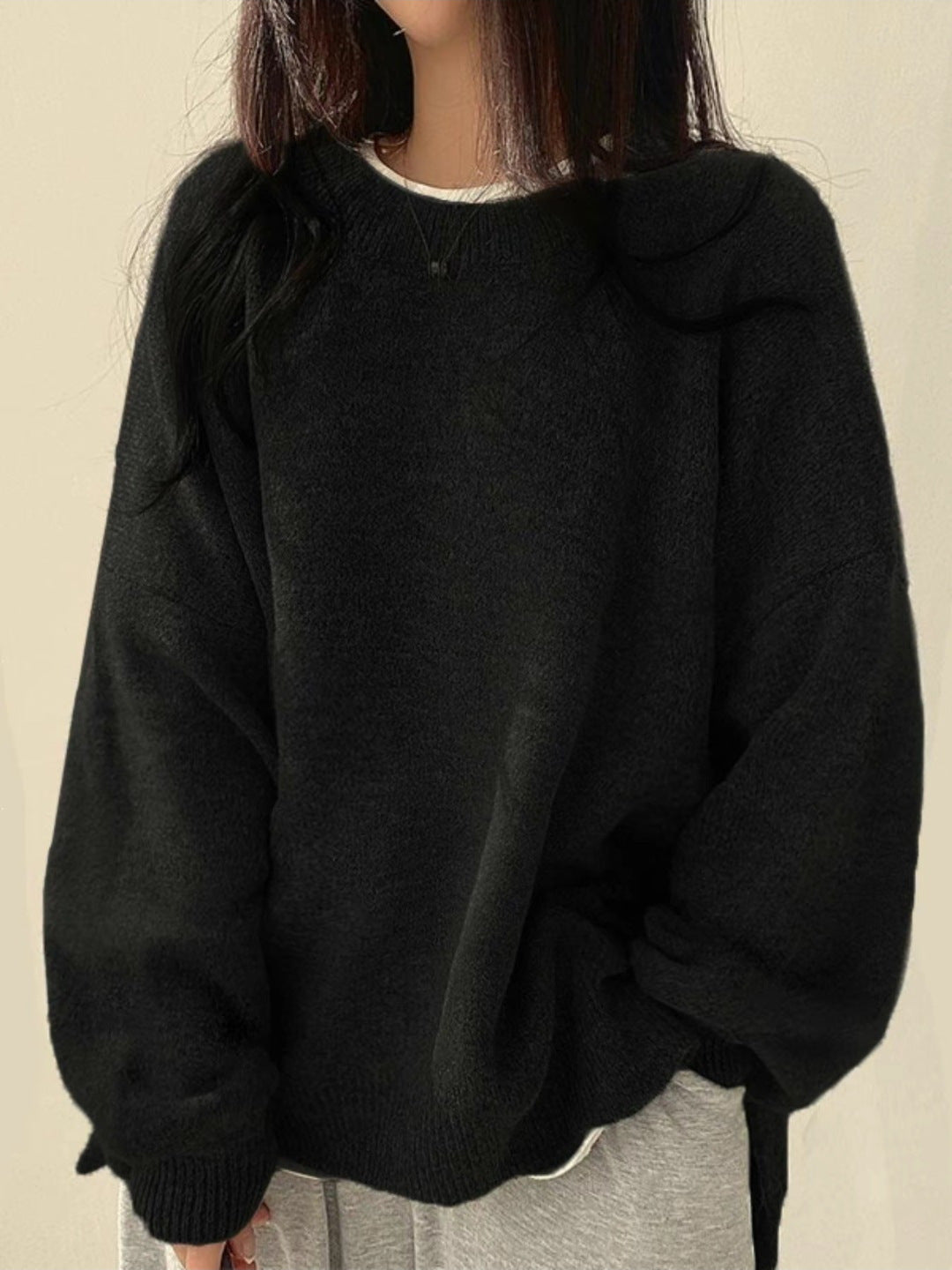 Camille - Pull femme oversize en maille épaisse chaud et confortable à col rond