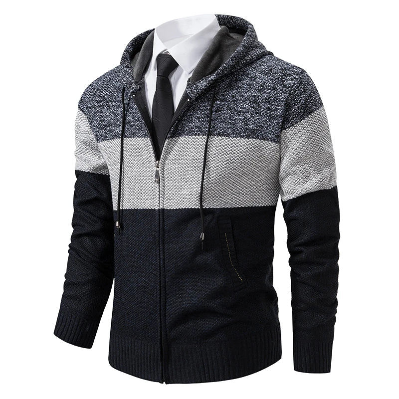Clément - Sweat à capuche homme zippé doublé et chaud en maille épaisse