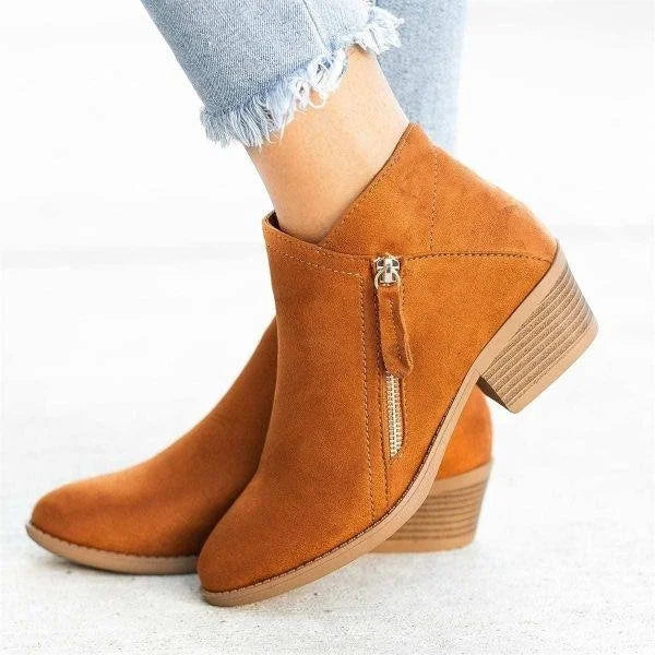 Clara - Bottines Femme à Talon Carré avec Fermeture Zippée et Style Casual