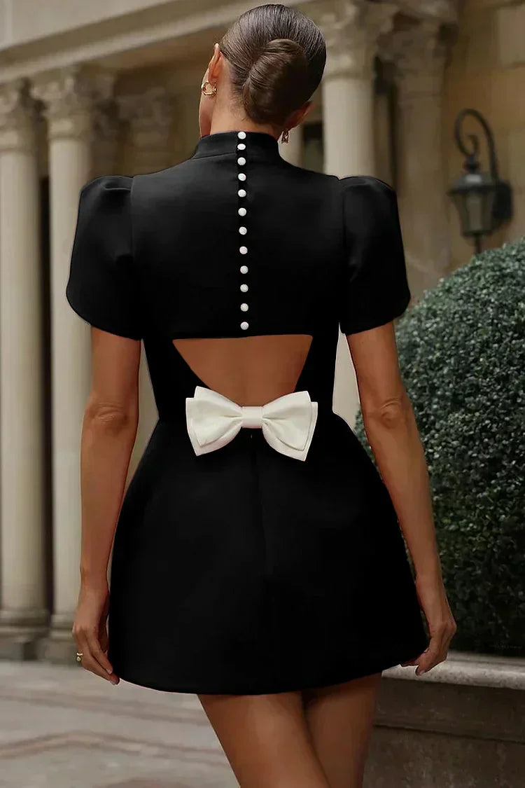 Clara - Robe de cocktail femme courte élégante à manches bouffantes et évasée