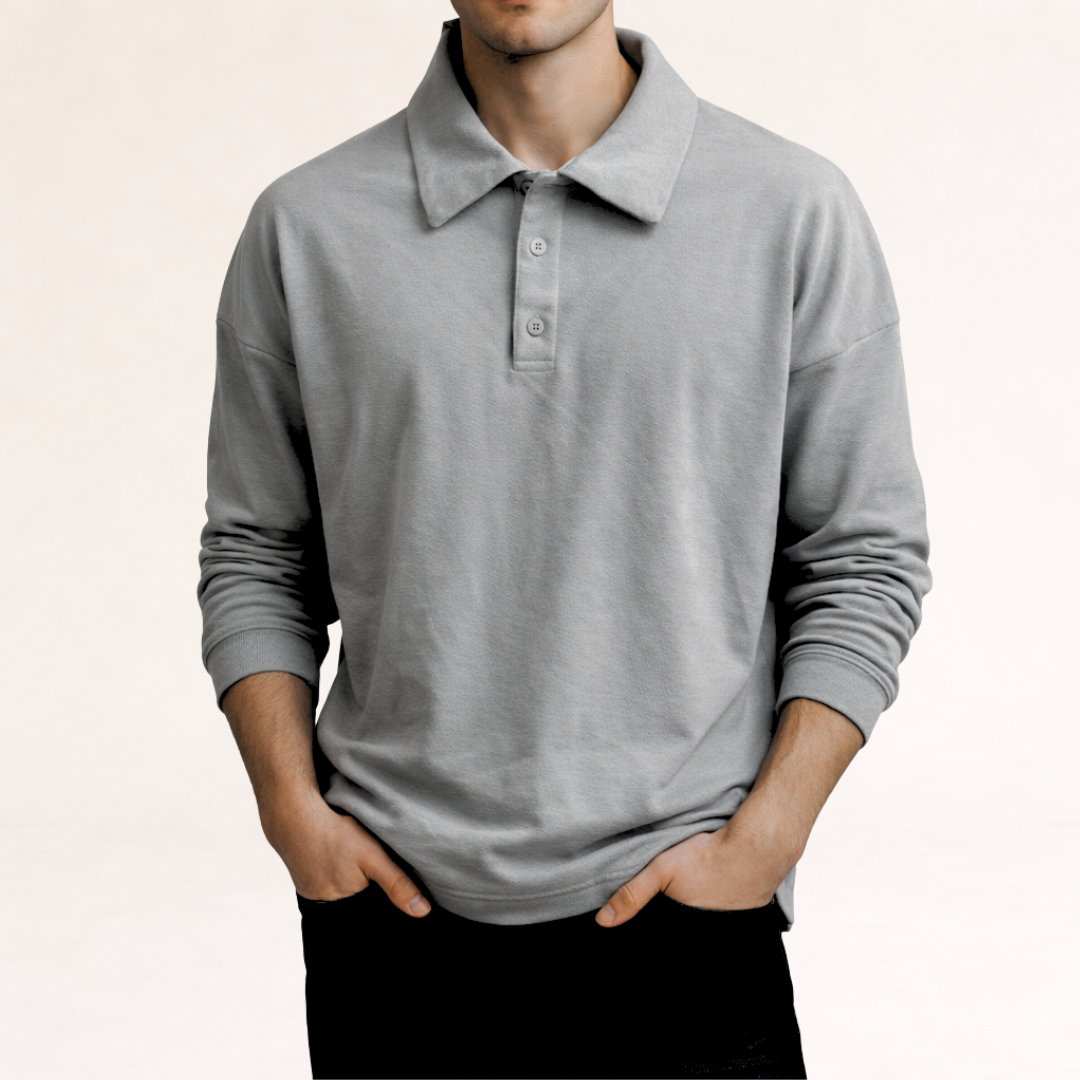 Hugo - Polo homme manches longues décontracté et confortable avec col boutonné
