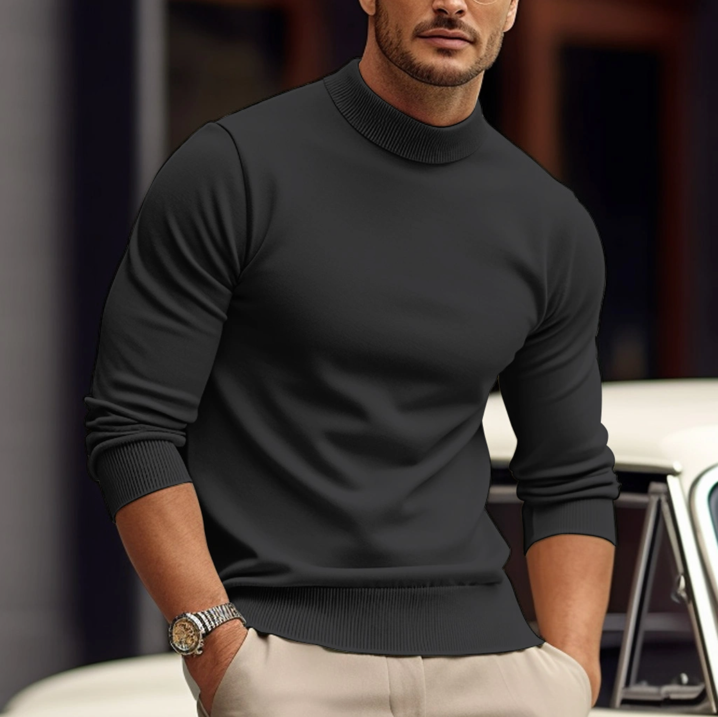 Hugo - Pull Homme Smart Casual pour l'Automne avec Col Montant