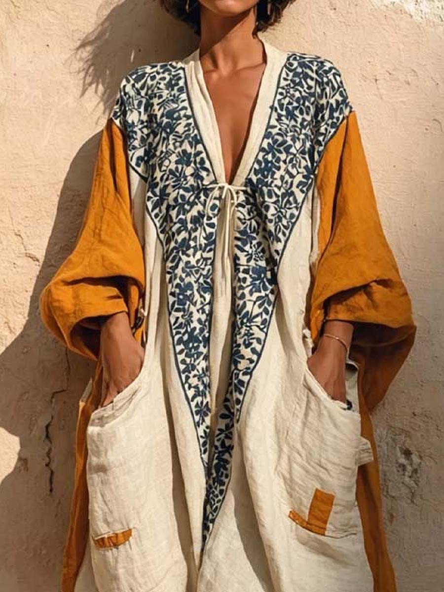 Jade - Combinaison en Lin Bohème Femme avec Imprimé Patchwork et Coupe Kaftan Ample