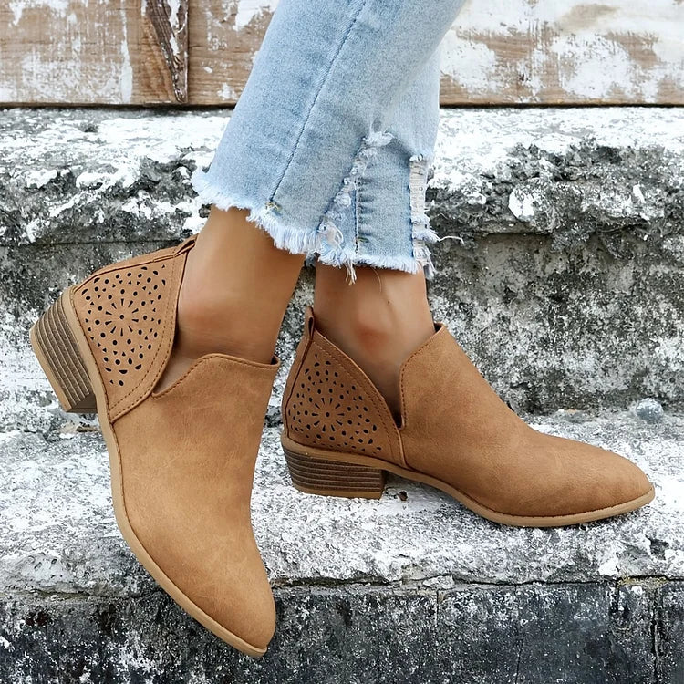 Juliette - Bottines Femme pour l'Automne avec Découpes et Talon Bloc