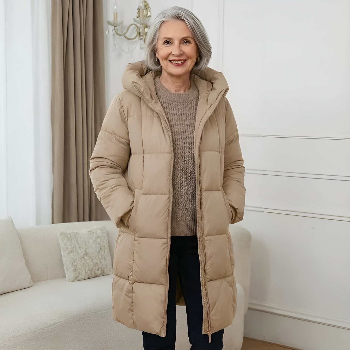 Juliette - Veste Femme Longue pour l'Hiver avec Capuche Matelassée
