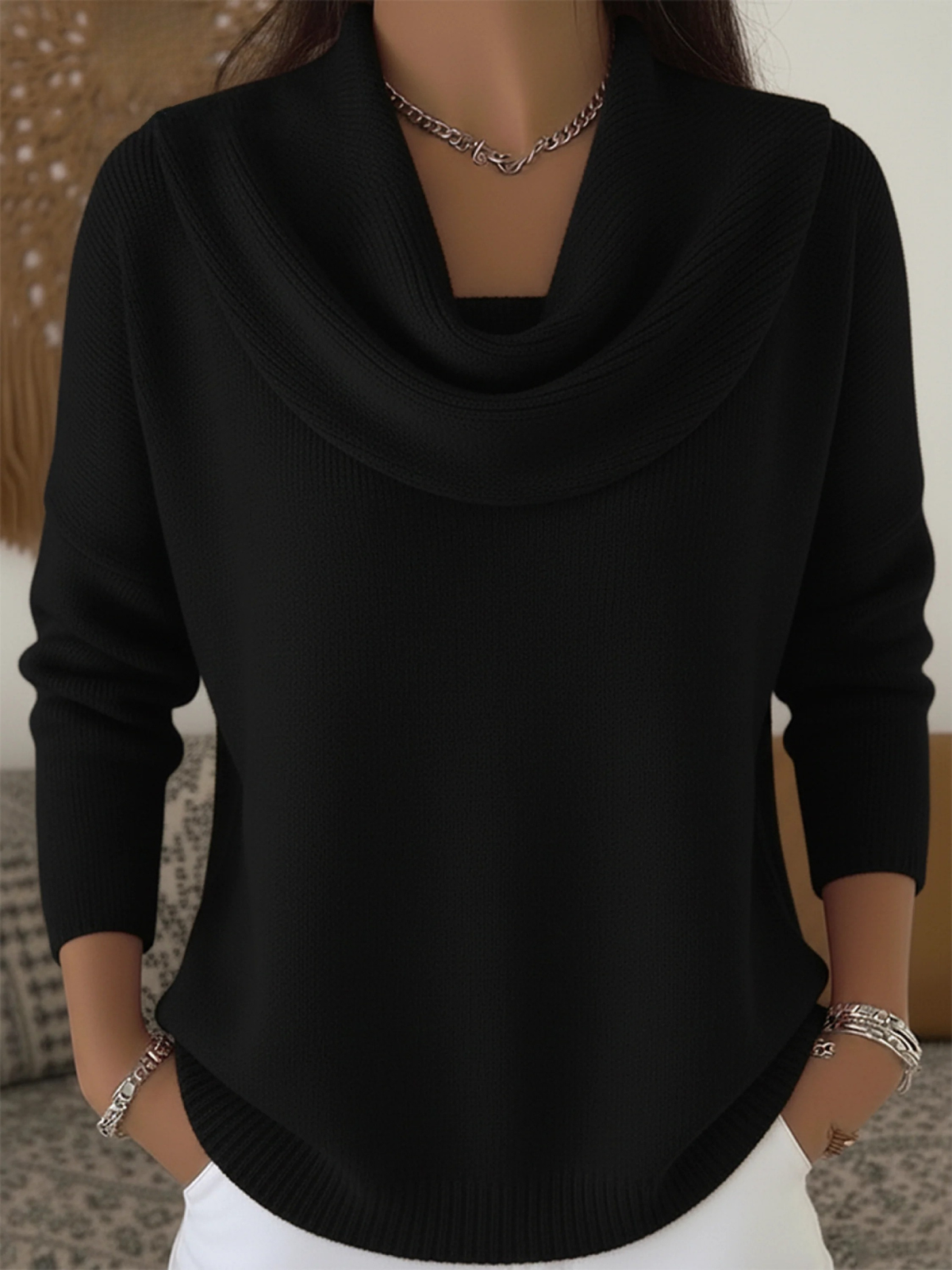 Léa - Pull Femme en Maille à Col Drapé avec Coupe Fluide Élégante