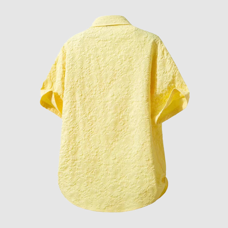 Léo - Chemise en Lin Homme Classique avec Manches Courtes et Poche Poitrine