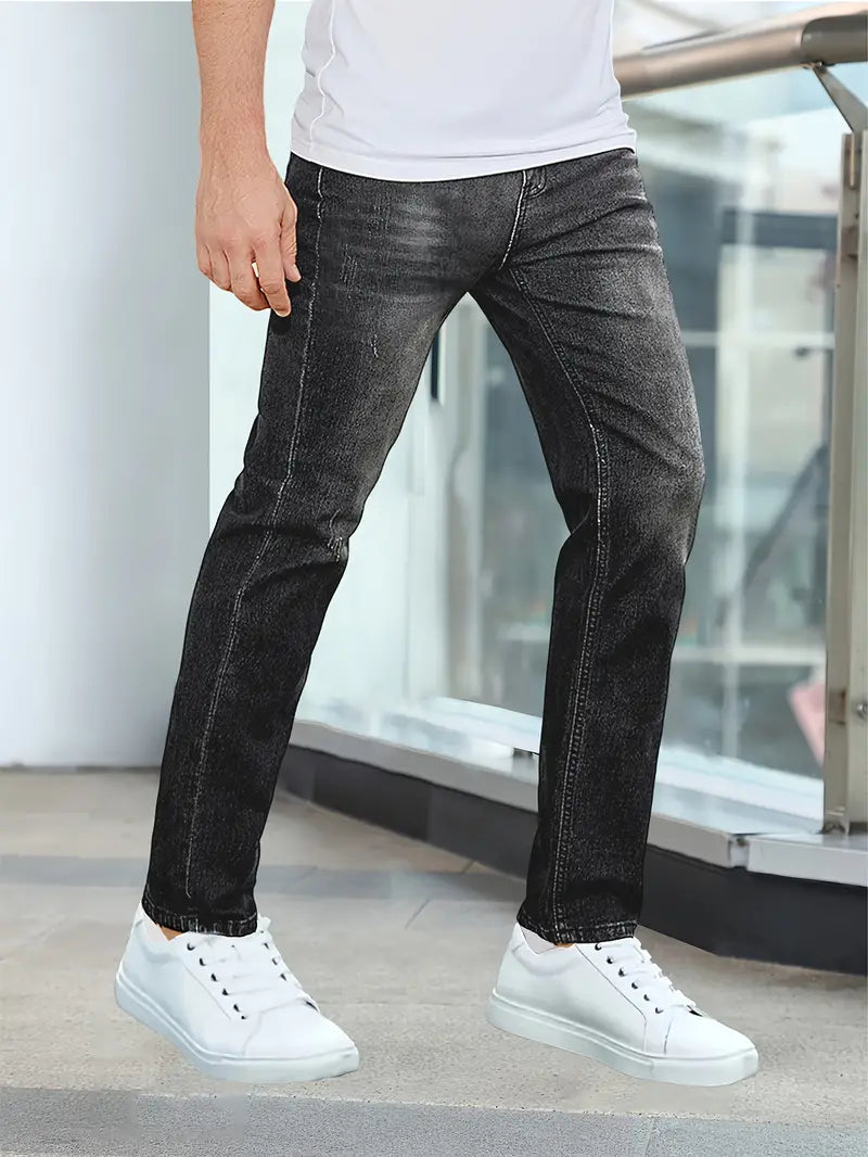 Lucas - Jean homme droit stretch décontracté et confortable à effet délavé