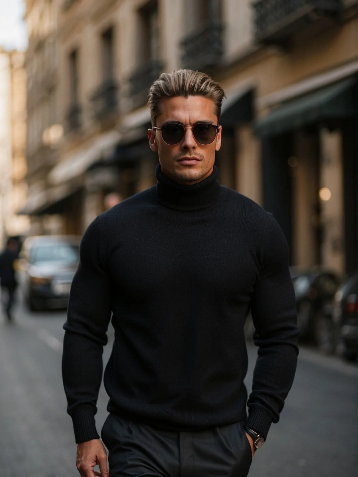 Lucas - Pull Homme en Laine Style avec Col Roulé Ajusté pour l'Automne