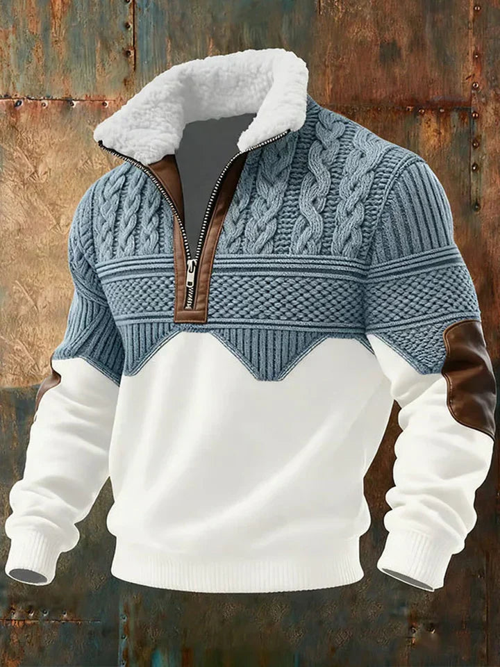 Mathis - Pull Homme à Col Zippé en Maille Torsadée et Col en Polaire