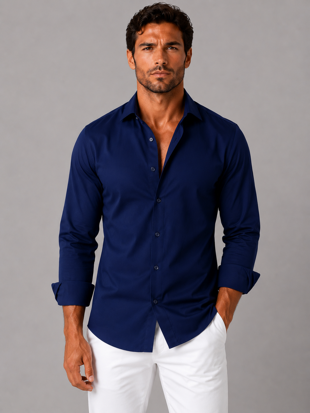 Nicolas - Chemise homme habillée slim à petit motif imprimé et manches longues