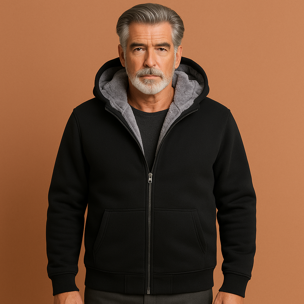 Nicolas - Sweat Homme à Capuche Zippé Casual avec Doublure Polaire