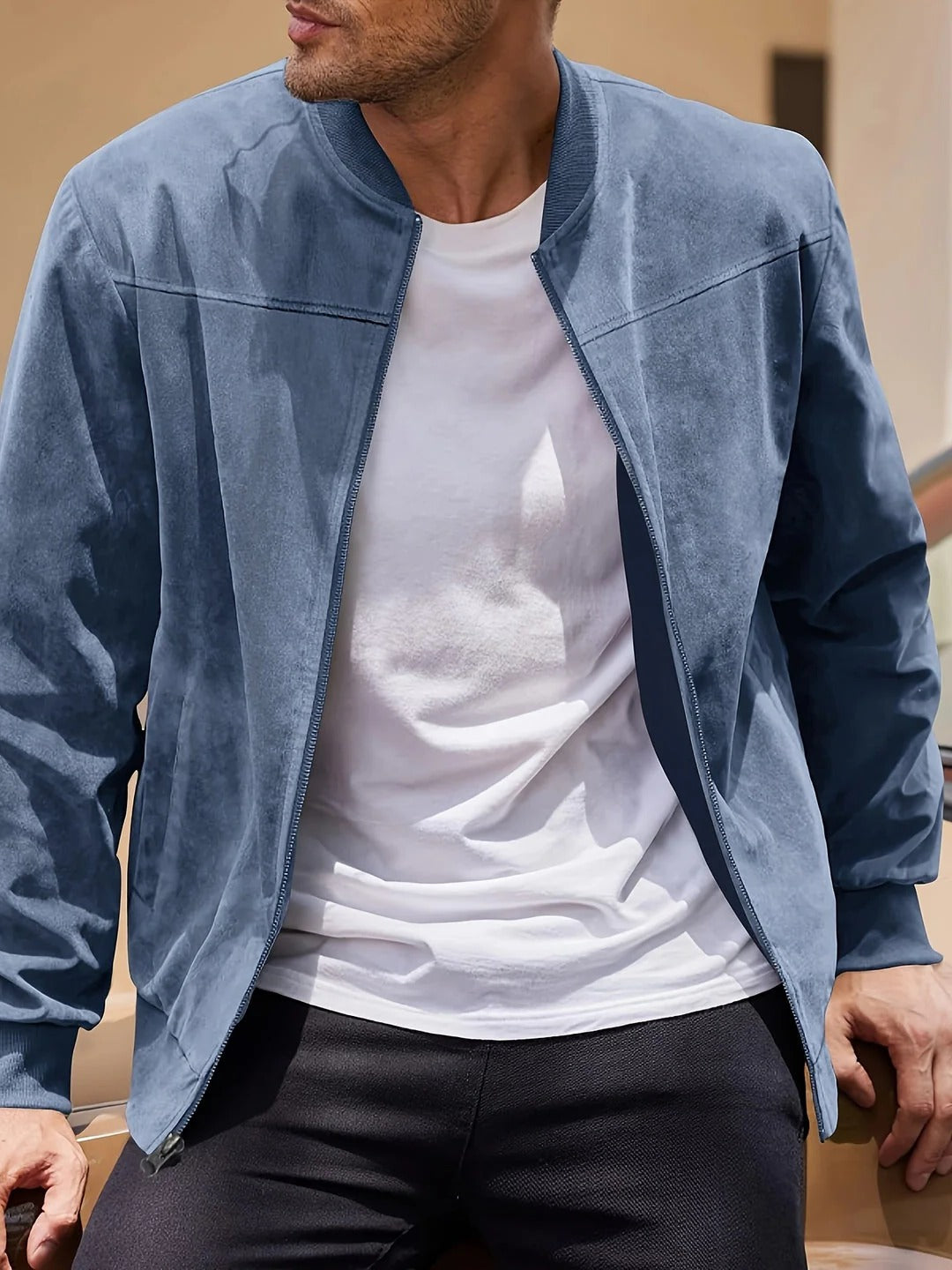 Nicolas - Veste Homme d'Automne en Daim Style avec Col Montant Zippée