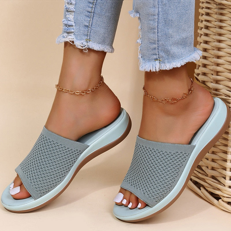Noémie - Sandales Orthopédiques Femme Casual avec Tissu Tricoté et Semelle Compensée