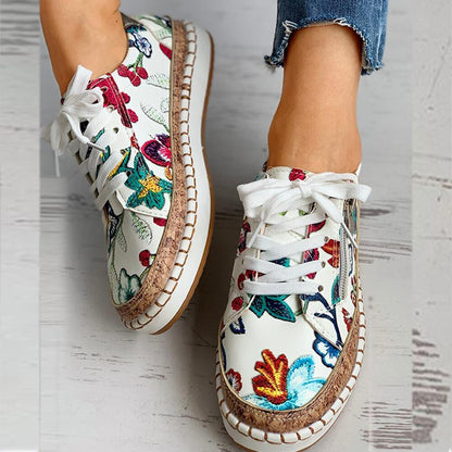Adèle - Baskets Confort Femme Bohème avec Broderies Florales et Fermeture Zippée