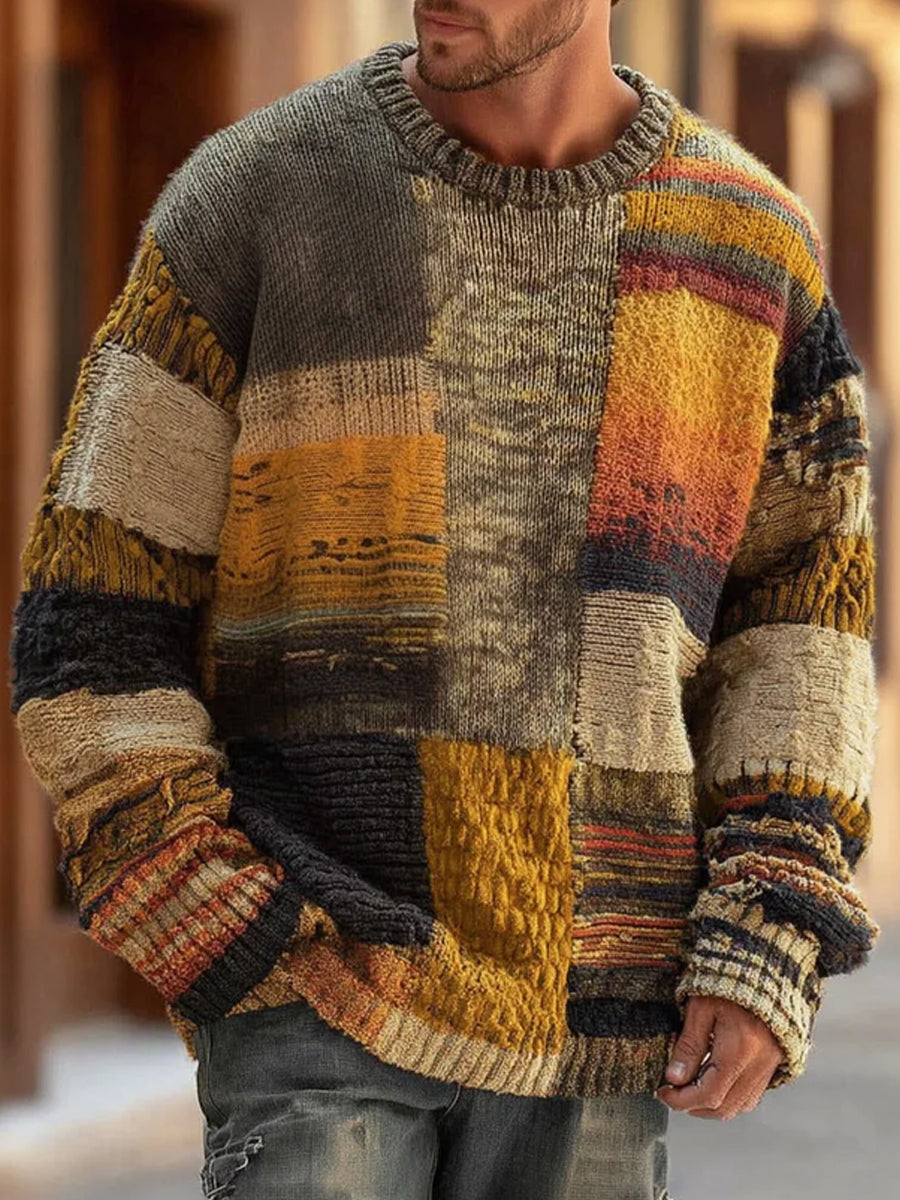 Adrien - Pull Homme Oversized en Maille à Col Rond Imprimé Graphique