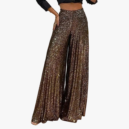 Alice - Pantalon large femme à paillettes taille haute et fluide pour soirée