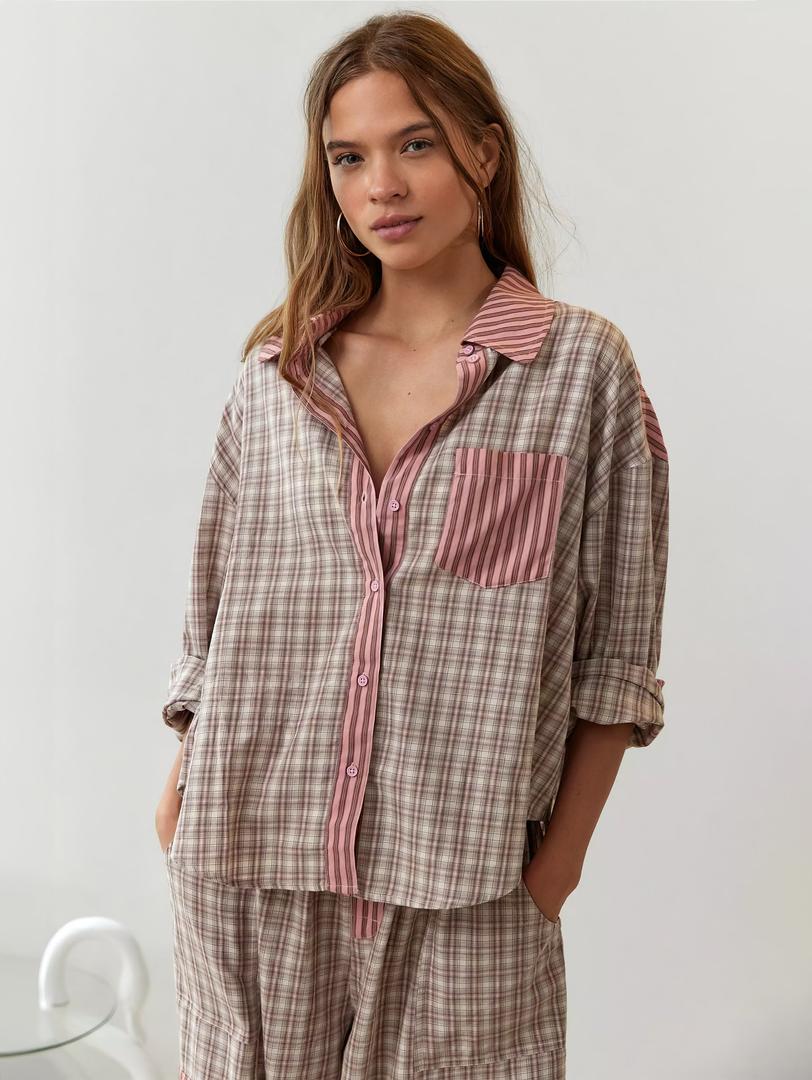 Alice - Pyjama femme à carreaux ample doux et confortable à manches longues