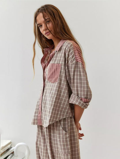 Alice - Pyjama femme à carreaux ample doux et confortable à manches longues