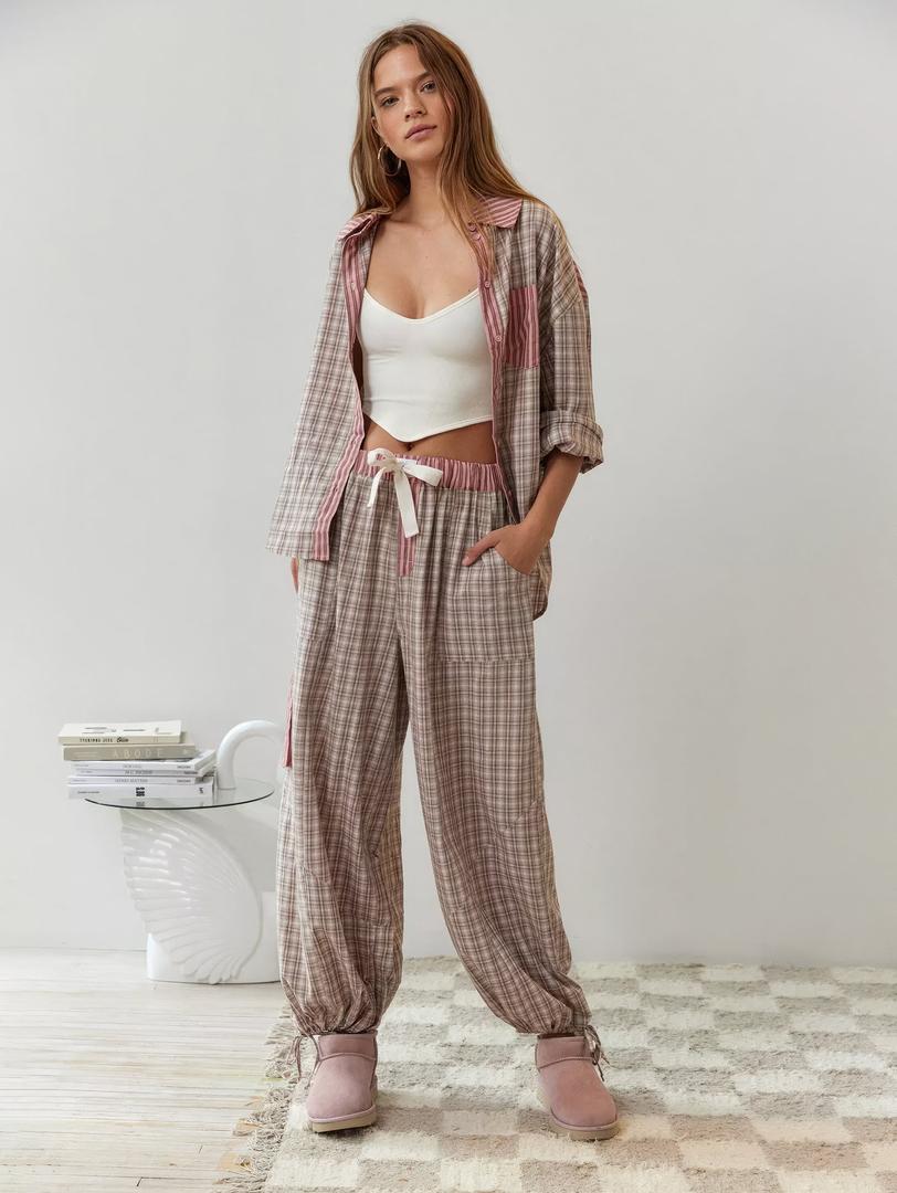 Alice - Pyjama femme à carreaux ample doux et confortable à manches longues