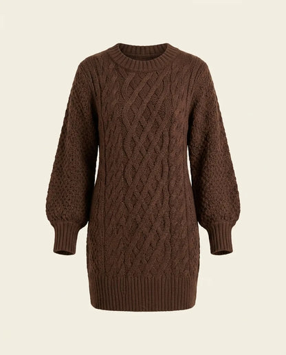 Alice - Robe pull femme courte en maille torsadée et chaude à manches longues
