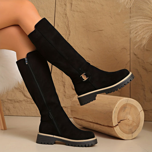 Amélie - Bottes Femme Automne Hautes avec Semelle Crantée et Tige Ajustée