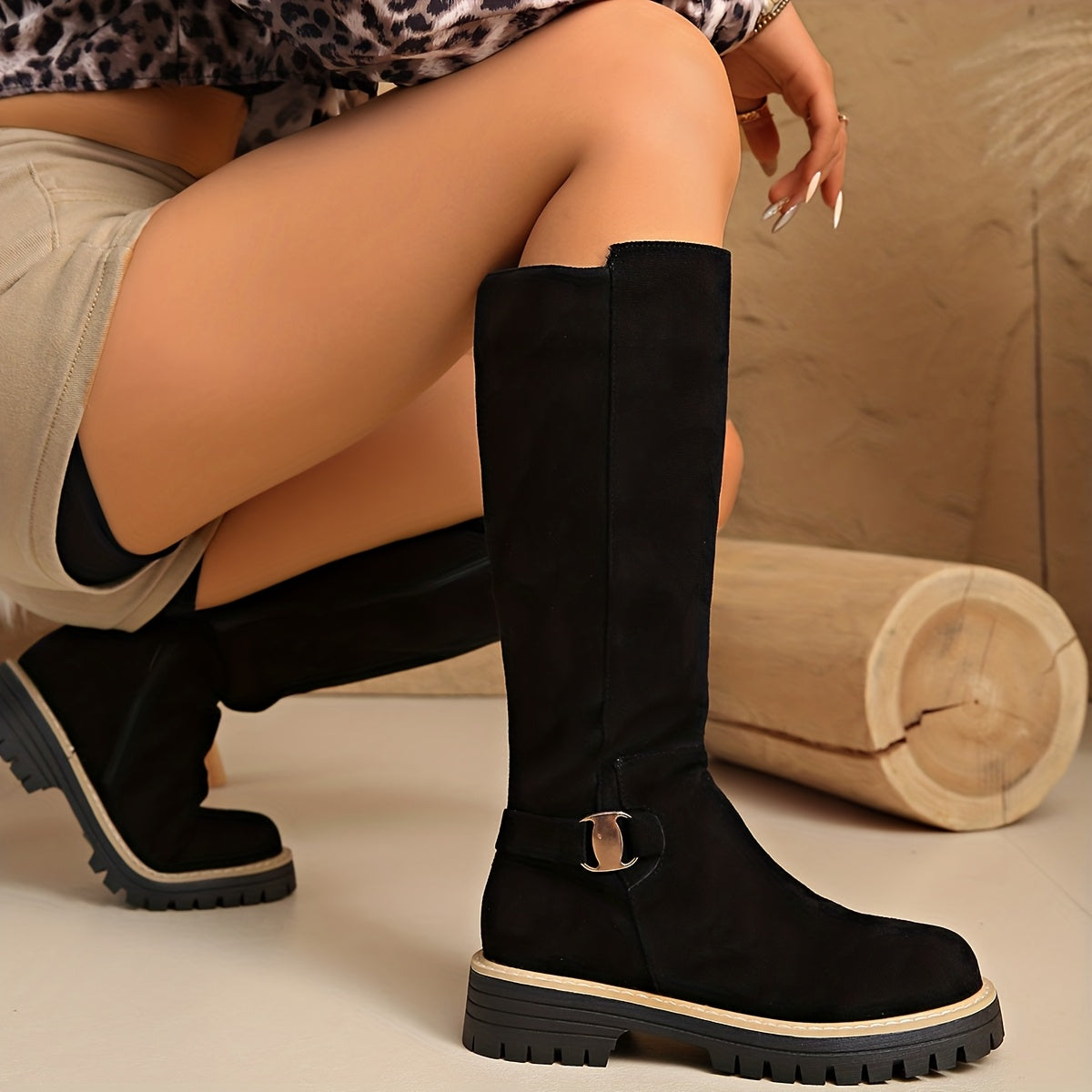 Amélie - Bottes Femme Automne Hautes avec Semelle Crantée et Tige Ajustée