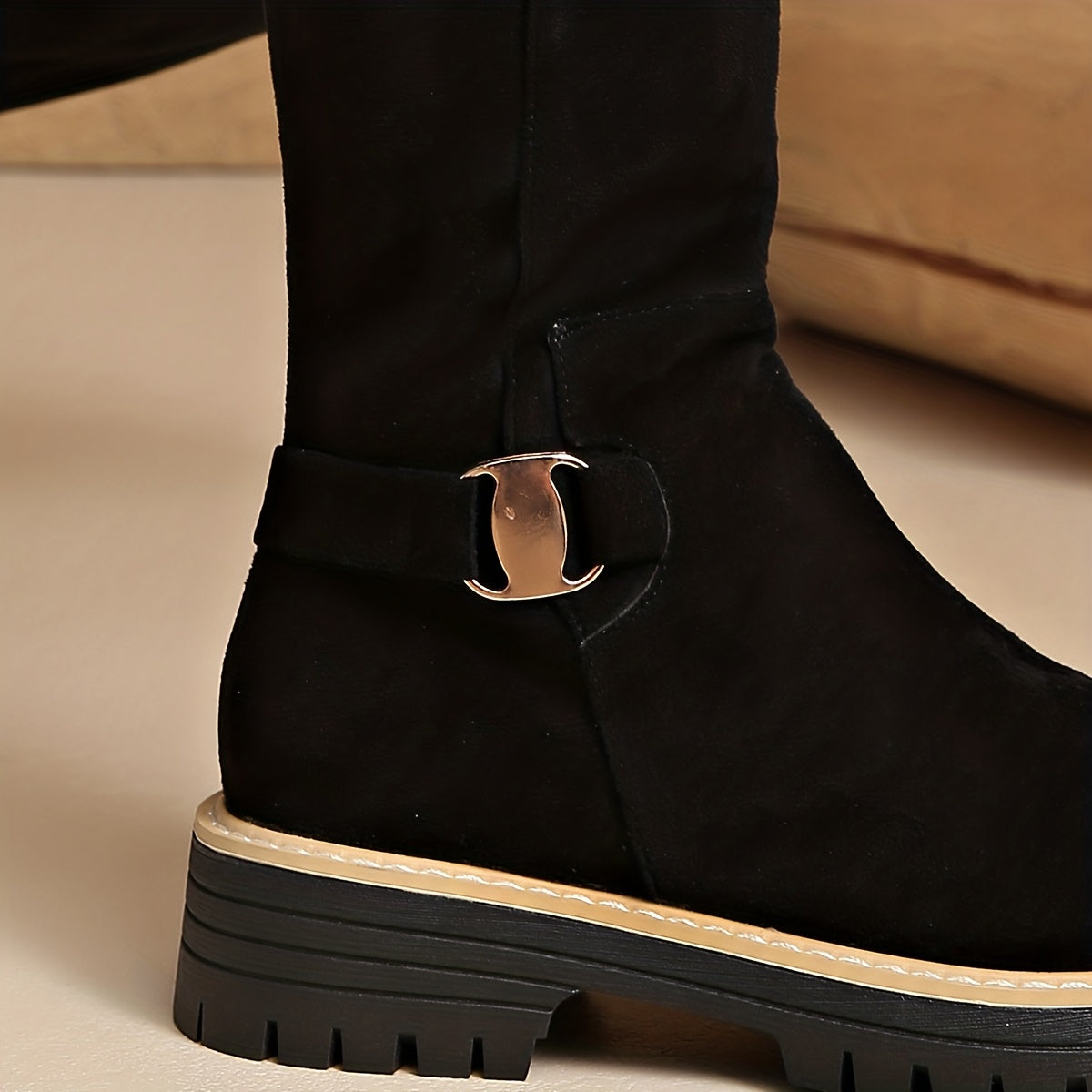 Amélie - Bottes Femme Automne Hautes avec Semelle Crantée et Tige Ajustée