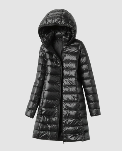 Amélie - Doudoune Longue Femme Légère à Capuche pour l'Automne