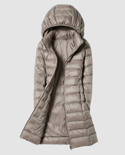 Amélie - Doudoune Longue Femme Légère à Capuche pour l'Automne