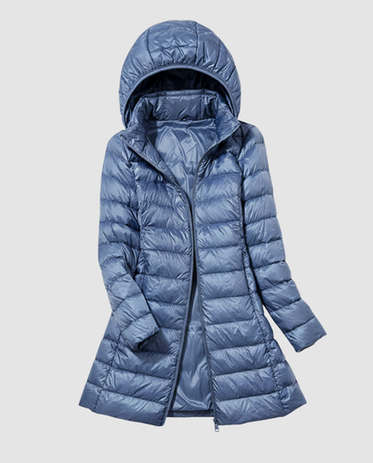 Amélie - Doudoune Longue Femme Légère à Capuche pour l'Automne