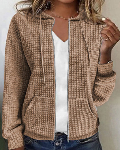 Amélie - Gilet Femme Hoodie en Maille Zippé avec Capuche pour l'Automne