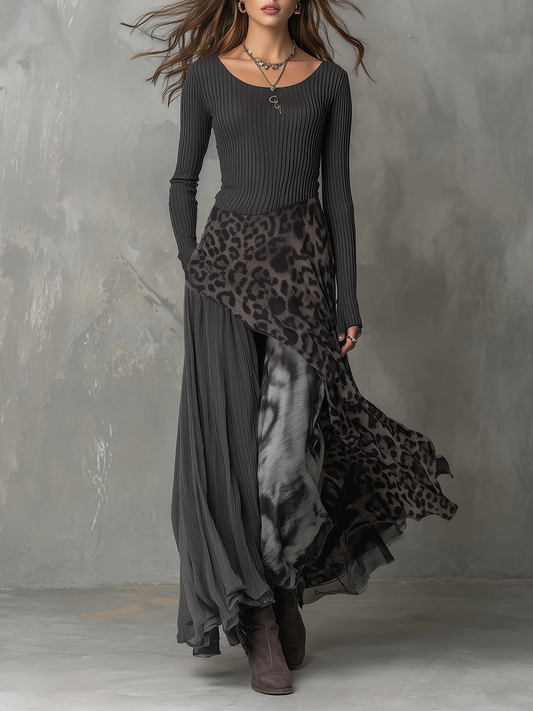 Amélie - Robe Maxi Femme Bohème à Manches Longues avec Jupe Superposée
