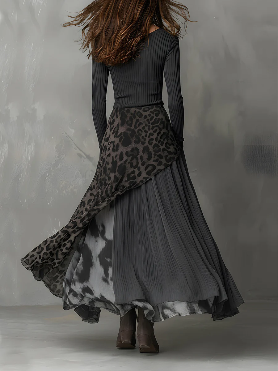 Amélie - Robe Maxi Femme Bohème à Manches Longues avec Jupe Superposée