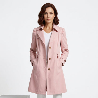 Amélie - Trench Femme Léger Mi-Long Boutonné avec Col Cranté Élégant