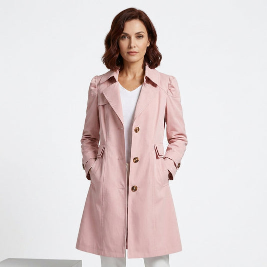 Amélie - Trench Femme Léger Mi-Long Boutonné avec Col Cranté Élégant