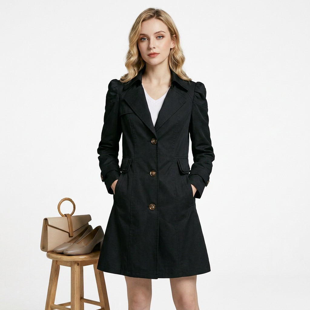 Amélie - Trench Femme Léger Mi-Long Boutonné avec Col Cranté Élégant