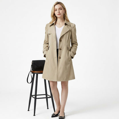 Amélie - Trench Femme Léger Mi-Long Boutonné avec Col Cranté Élégant