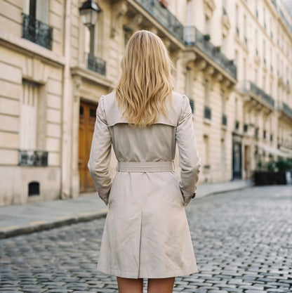 Amélie - Trench Femme Léger Mi-Long Boutonné avec Col Cranté Élégant