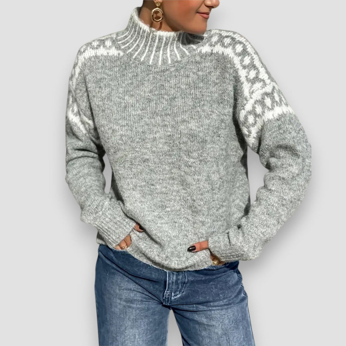 Anaïs - Pull femme en grosse maille chaud et ample à motif nordique