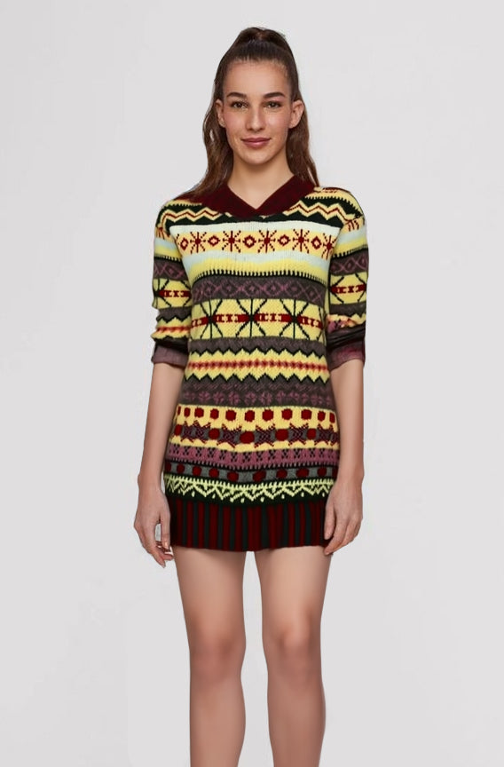 Anaïs - Robe Femme d'Hiver en Maille avec Motif Jacquard et Col Rond