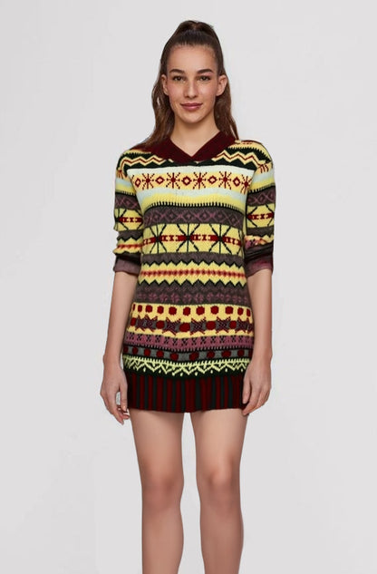 Anaïs - Robe Femme d'Hiver en Maille avec Motif Jacquard et Col Rond