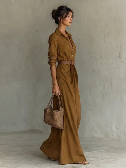 Anaïs - Robe Maxi Femme en Velours Côtelé Style avec Ceinture à Nouer