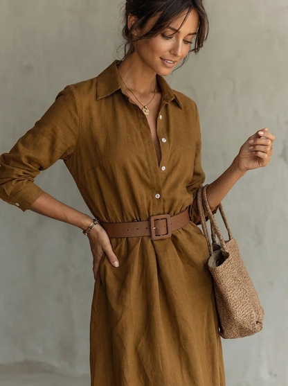 Anaïs - Robe Maxi Femme en Velours Côtelé Style avec Ceinture à Nouer